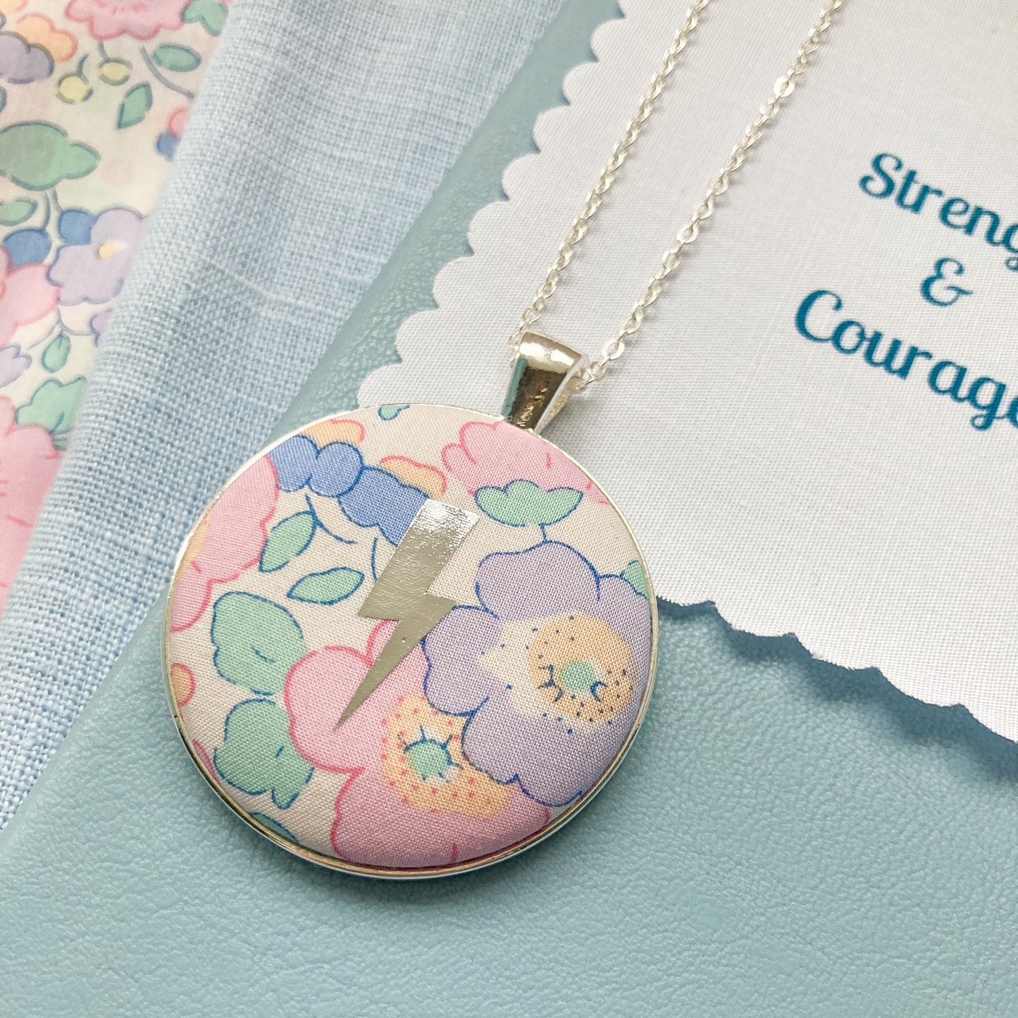 Liberty floral pink and lilac necklace with a lightning design