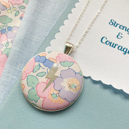 Liberty floral pink and lilac necklace with a lightning design