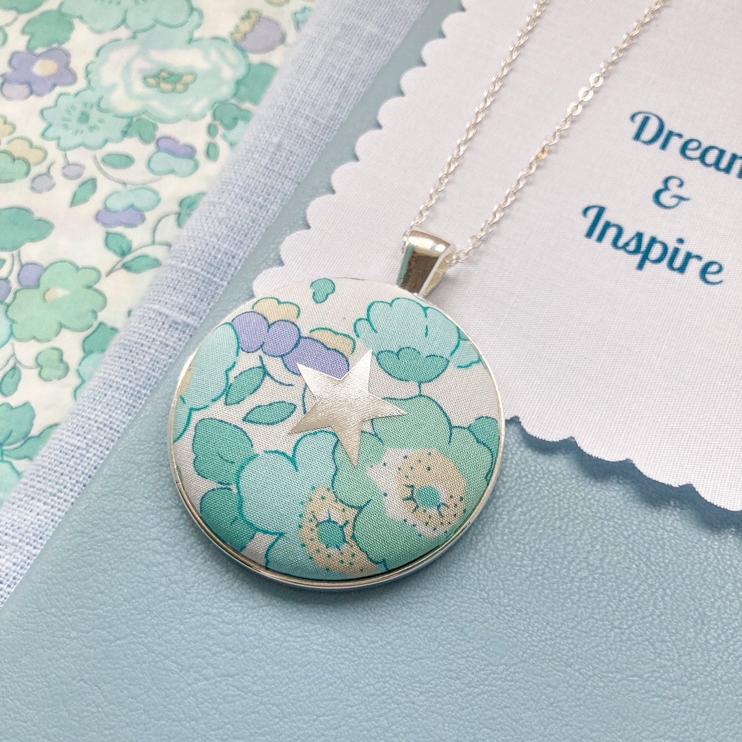 Aqua & lilac floral necklace and silver star design