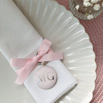 Wedding breakfast place setting and favour in pale pink LIberty fabric