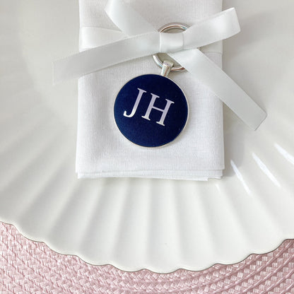 Wedding place setting and napkin ring in Liberty navy blue fabric