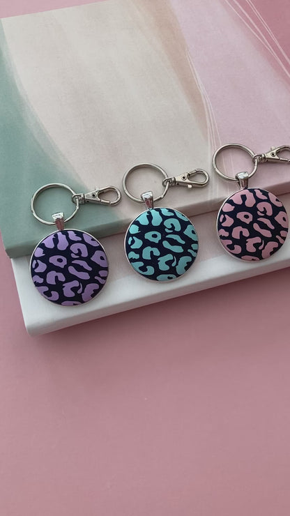 Pastel Brights Leopard Print Keyring -  Pink, Turquoise, Lilac