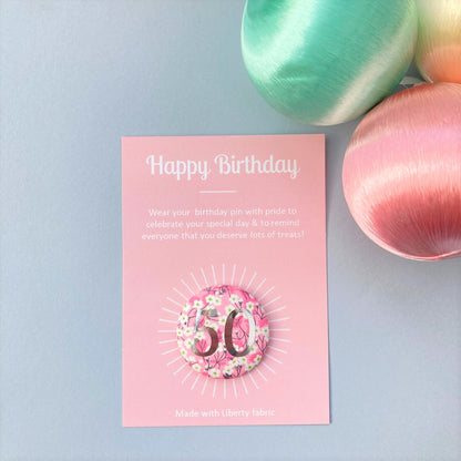 Happy Birthday Pin - Pink Mitsi Floral