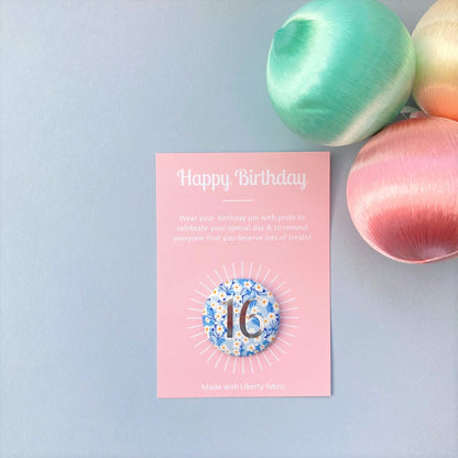 Happy Birthday Pin - Blue Mitsi Floral