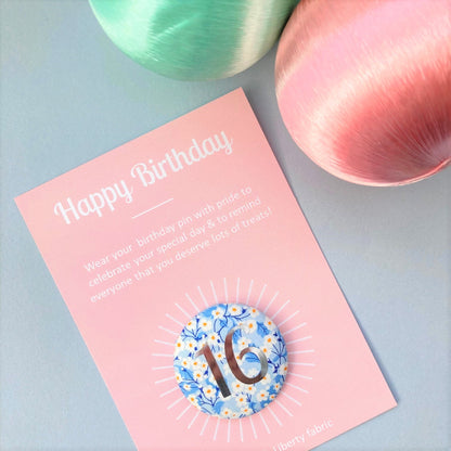 Happy Birthday Pin - Blue Mitsi Floral