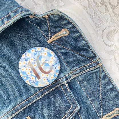 Happy Birthday Pin - Blue Mitsi Floral