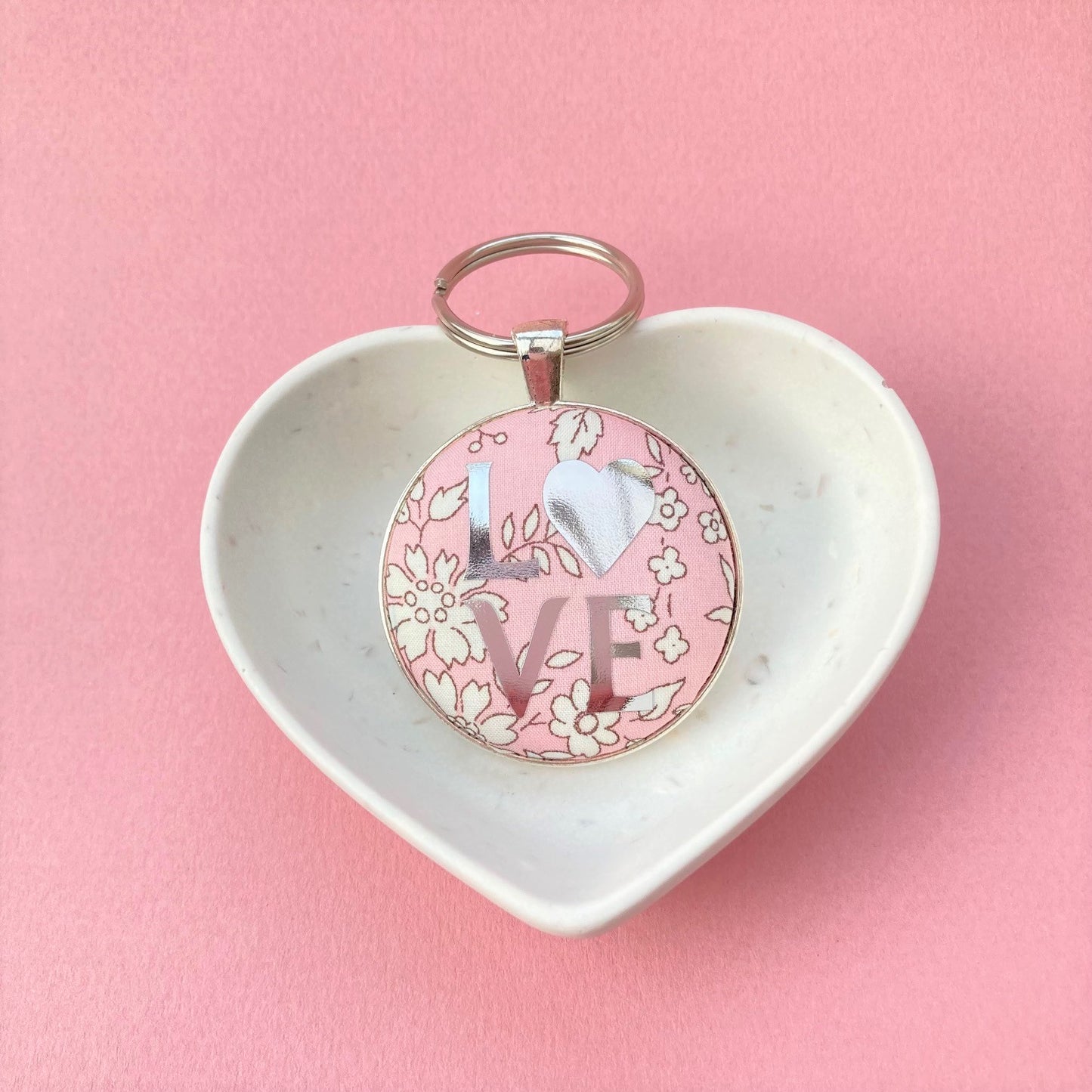 Love Keyring - Silver & Liberty Palest Pink