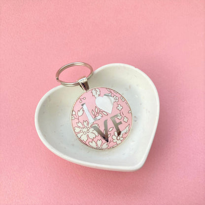 Love Keyring - Silver & Liberty Palest Pink