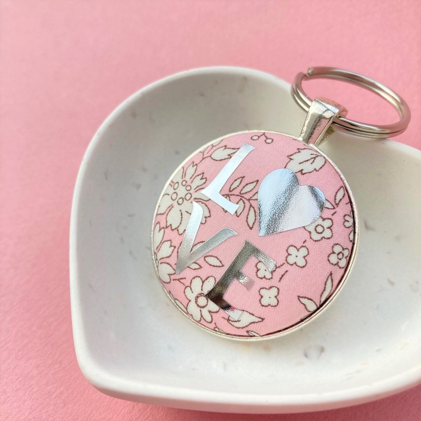 Love Keyring - Silver & Liberty Palest Pink